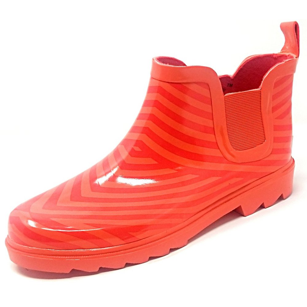 Women's Ankle Rubber Rain Boots Booties, Red Lines